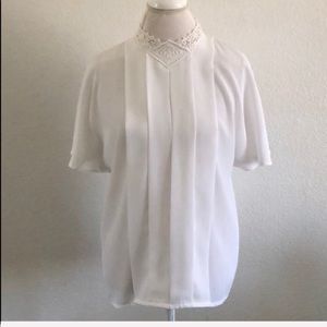 Christie & Jill High Neck Pleated Front Blouse